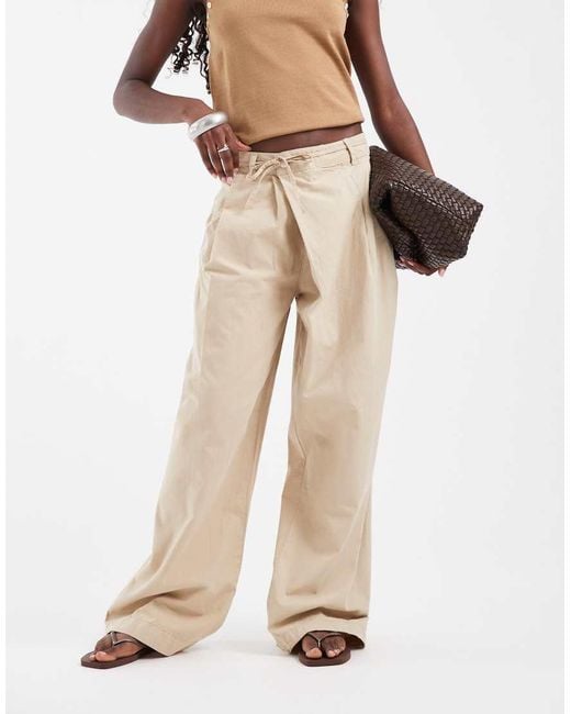 ASOS Natural Wrap Waist Wide Leg Trouser