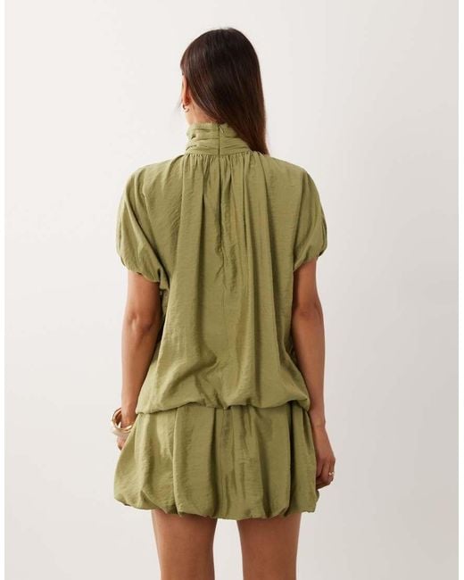 ASOS Green High Neck Mini Dress With Bubble Hem
