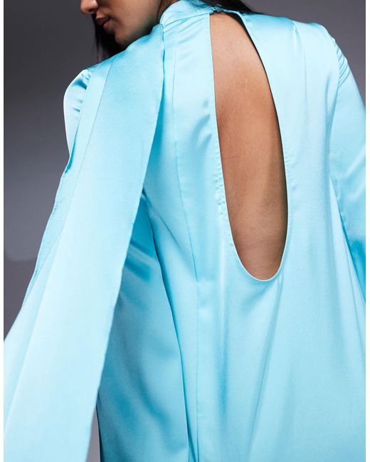 ASOS Blue Asos Archive Satin Maxi Dress With Dropped Waist And Scarf Detail