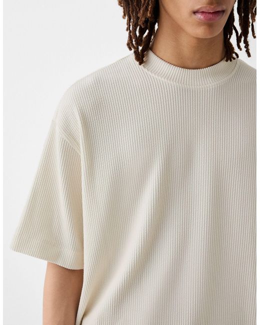 Bershka White Collection Ribbed Boxy T-shirt for men