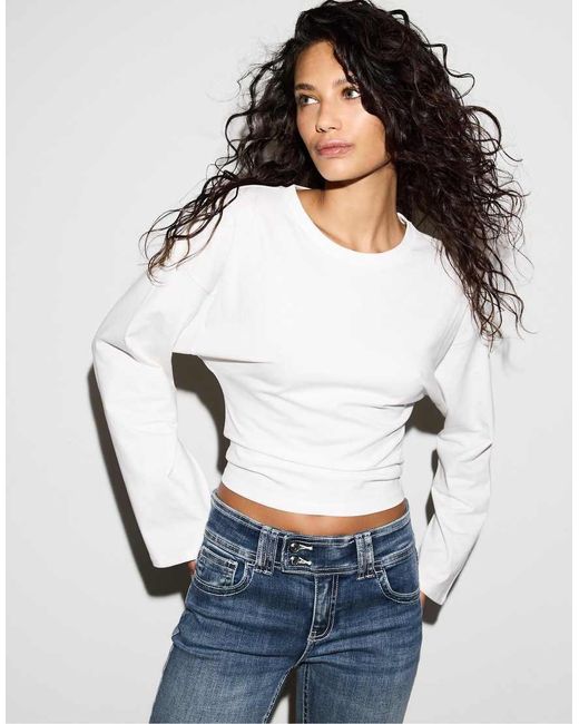 Stradivarius White Kimono Sleeve T-shirt