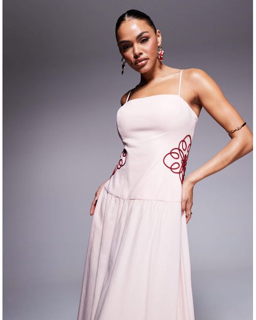 EVER NEW Gray Dropped Hem Embroidered Waist Maxi Dress