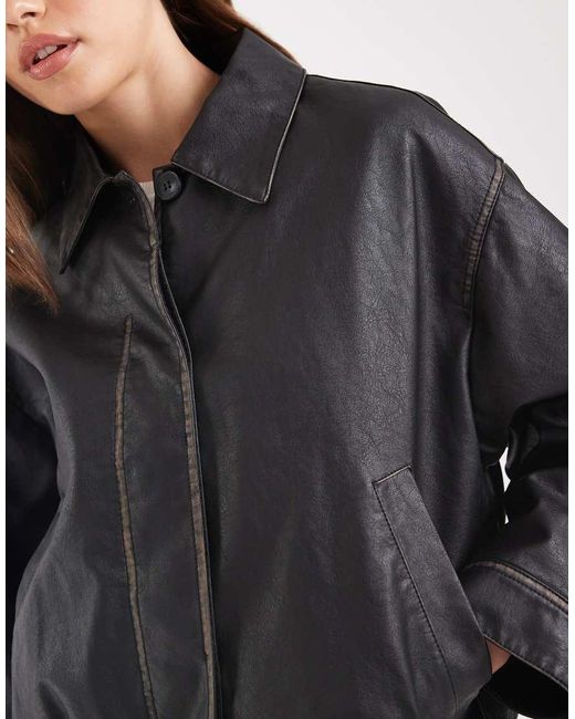 ASOS Blue Vintage Wash Leather Look Bomber Jacket