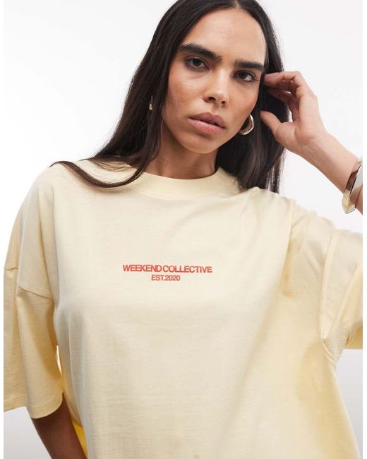 ASOS Natural Weekend Collective Icon Oversized T-shirt With Bold Font Back Graphic