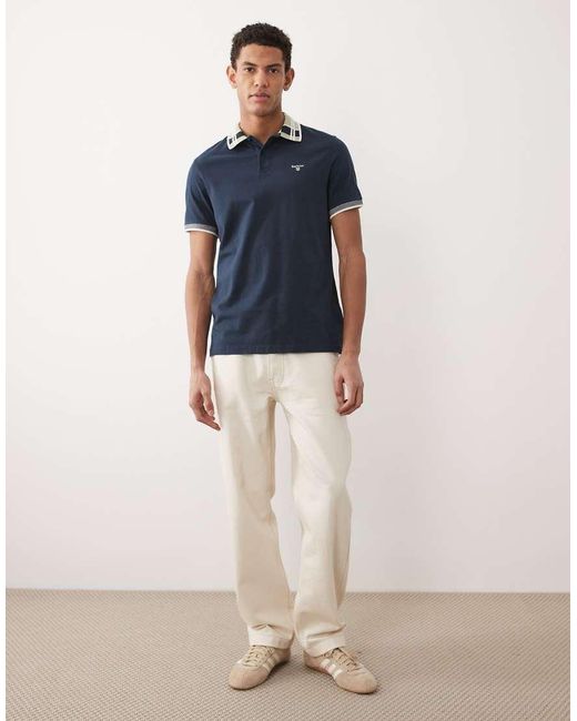 Barbour Blue Callington Short Sleeve Tailored Fit Polo Shirt With Tartan Collar for men