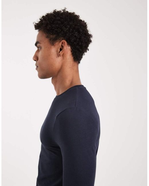 ASOS Blue Essentials Muscle Fit Long Sleeve T-shirt for men