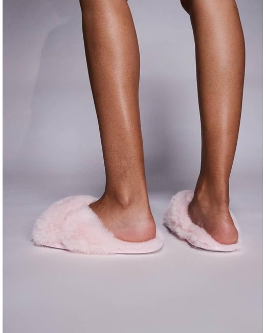 Boux Avenue Purple Cross Band Fluffy Slipper