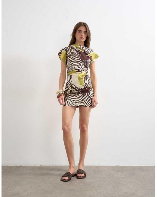 TOPSHOP White Linen Rich Drape Asymmetric Mini Dress