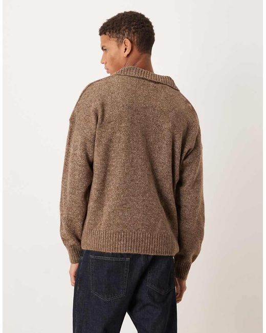 ASOS Brown Super Oversized Boxy Fit Knitted Notch Neck Polo for men