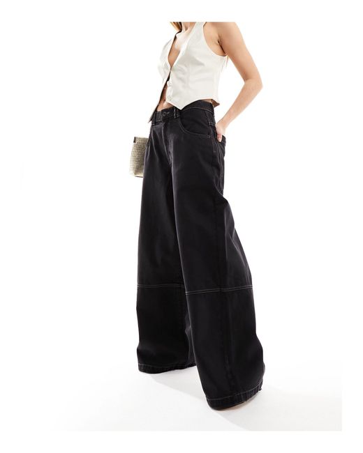 Pantalon baggy ample style charpentier - délavé Bershka en coloris Black