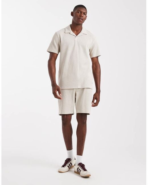 Only & Sons Natural Ribbed Oversized Polo Co-Ord for men