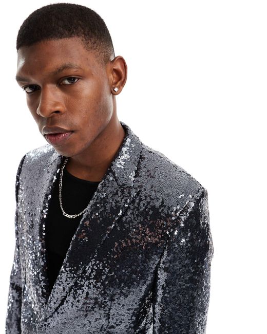 ASOS Black Relaxed Sequin Suit Jacket for men