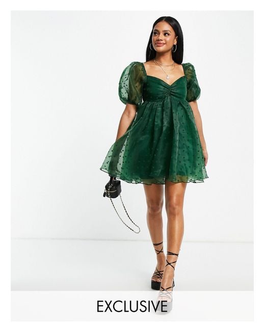 LACE & BEADS Green Exclusive Babydoll Mini Dress