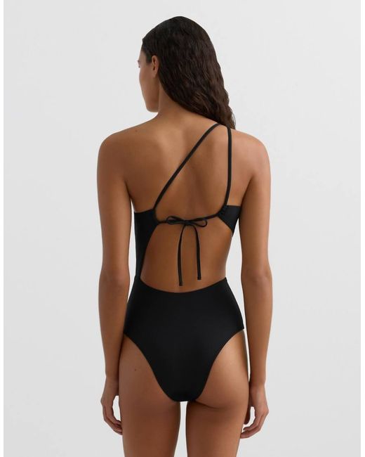 Oysho Black Asymmetric Tie-Detail Trikini