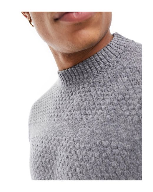 SELECTED Gray Texture Crew Neck Knit Jumper for men