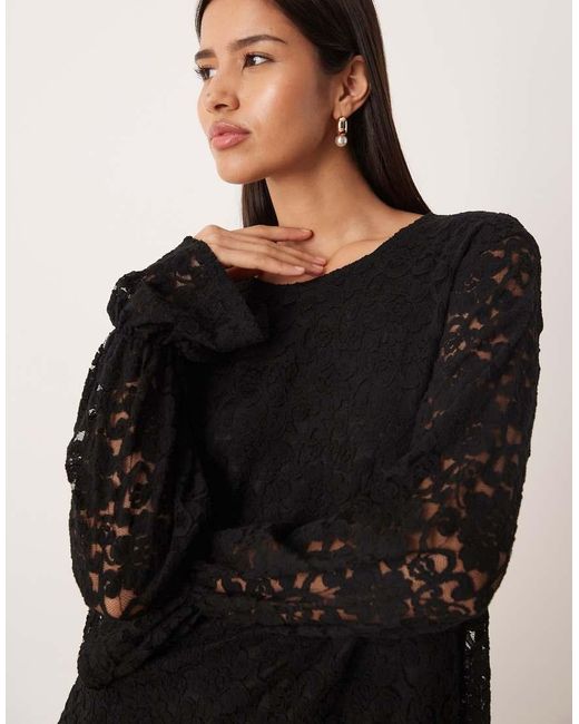 Gina Tricot Black Long Flute Sleeve Mini Lace Dress