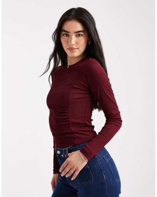 ASOS Textured Mesh Long Sleeve Top With Side Ruching Detail | Lyst