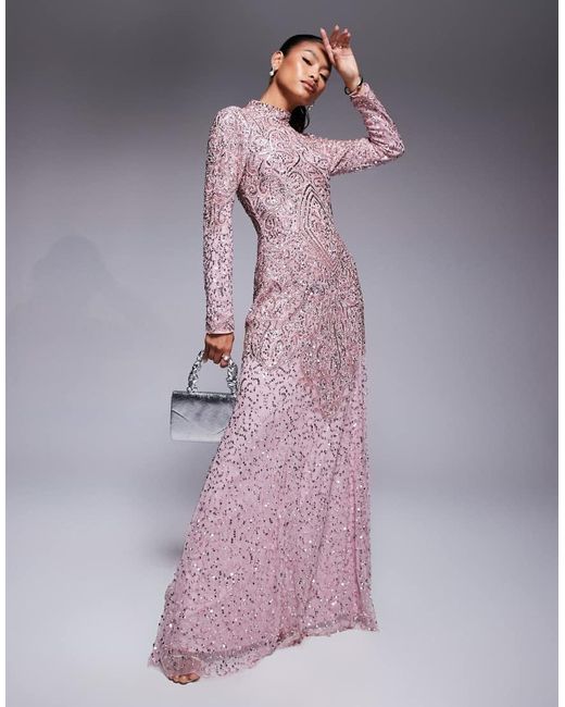 Beauut Purple Alazne Sequin High Neck Maxi Dress