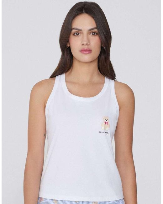 Tezenis White Printed Cotton Camisole