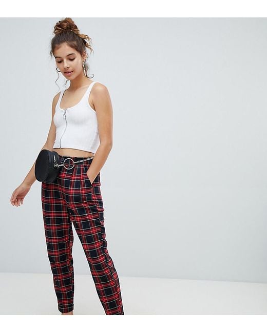 Bershka Tartan Check Trousers in Red | Lyst