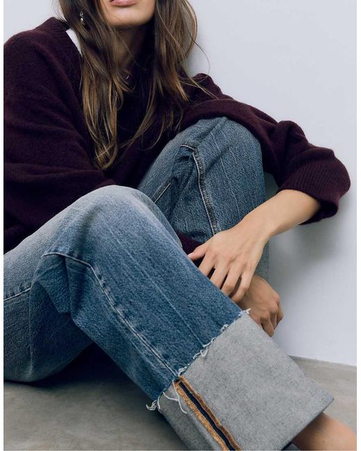 Stradivarius Blue D65 Straight Turn-up Jeans