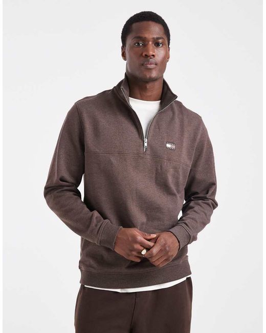 Tommy Hilfiger Brown Chest Flag Logo 1/4 Zip Up Jumper for men