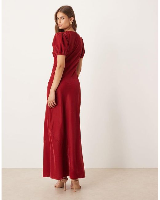 ASOS Red Velvet Tea Maxi Dress With Lace Trim