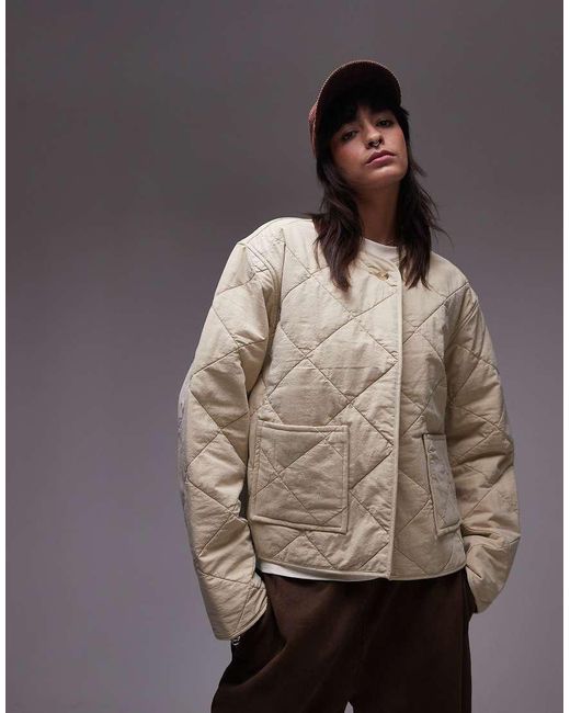 TOPSHOP Brown Washed Quilted Liner Jacket