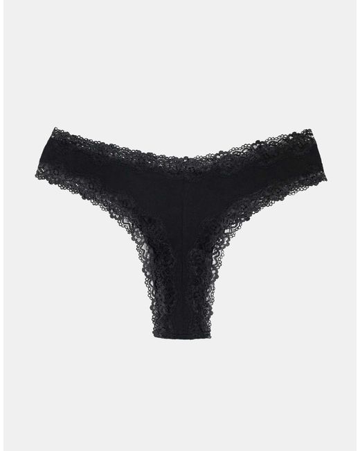 ASOS Asos Design 3 Pack Cotton & Lace Trim High Rise Malibu Thong in ...