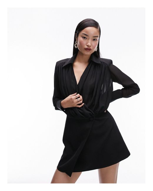 Robe chemise cache-cœur transparente TOPSHOP en coloris Black