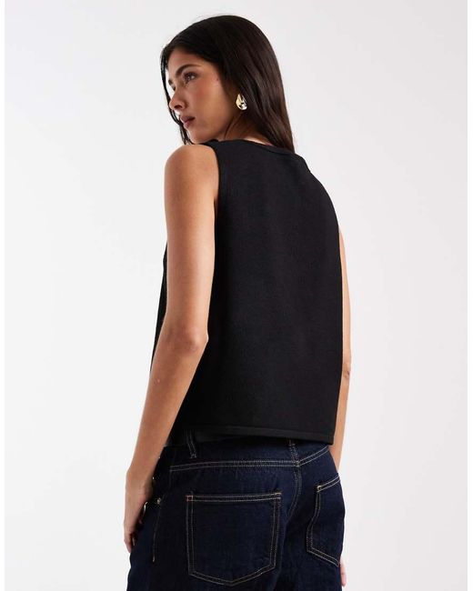 Pieces Blue Tie Front Sleeveless Knitted Top