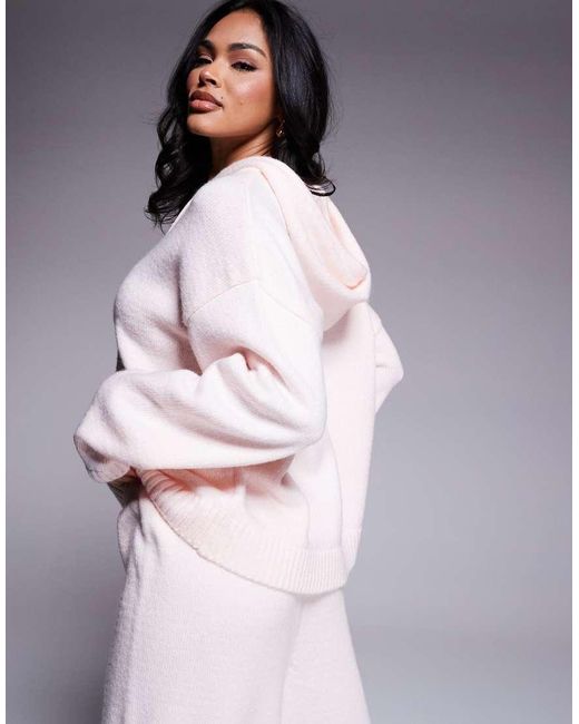 ASOS Pink Fluffy Knitted Hoodie Co-ord
