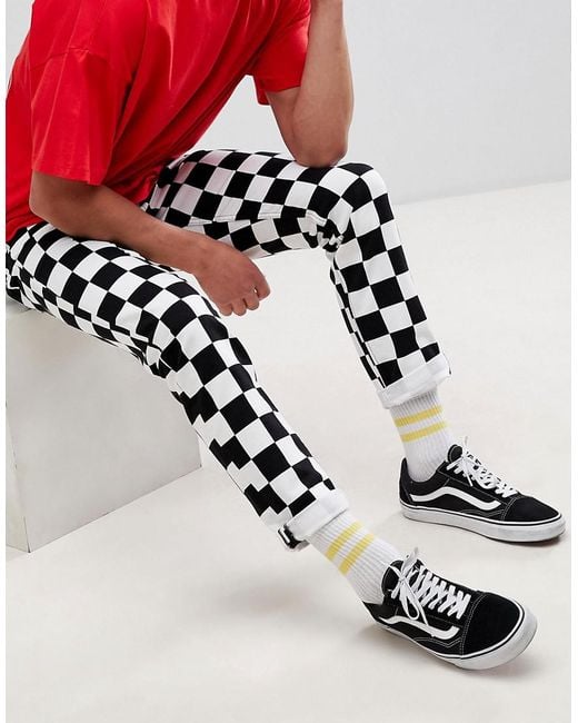 ASOS Black Slim Jeans In Checkerboard Print for men
