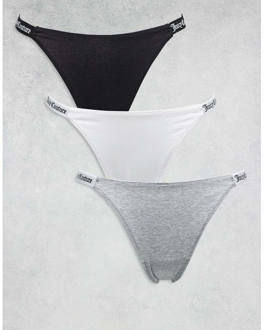 Juicy Couture Gray 3 Pack Logo Waist Band Thong