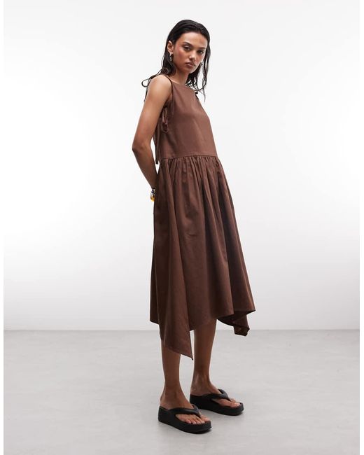 Collusion Brown Tie Side Maxi Dress With Asymmetric Hem