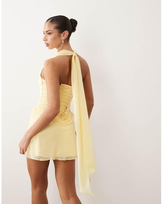Oh Polly Natural Bonded Satin Halter Neck Corset Chiffon Skirt Mini Dress