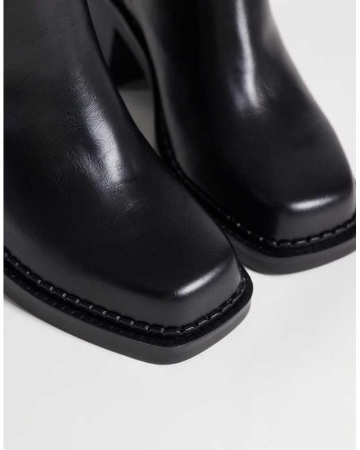 ASOS Blue Cadence Block Heel Pull On Knee Boots