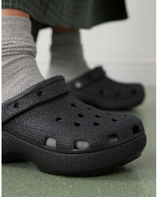 CROCSTM Black Croc Classic Platform Glitter Clogs