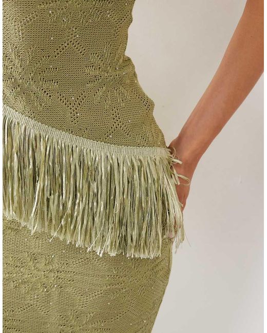 Motel Green Masina Asymetric Fringe Hem Top