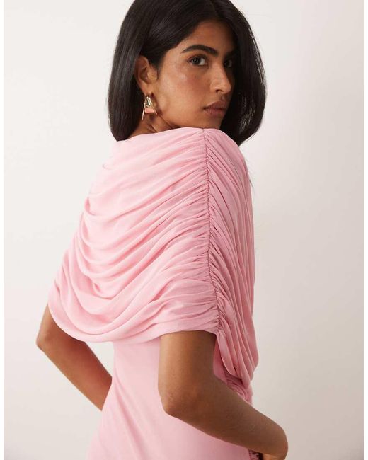 ASOS Pink Twist Plunge Cape Maxi Dress