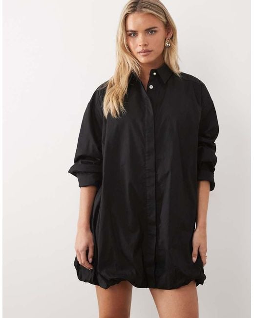 ASOS Black Asos Design Petite Wide Cuff Shirt Mini Dress With Bubble Hem