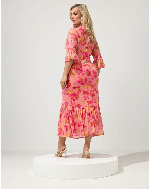 Yours Clothing Floral Mesh Tiered Dress