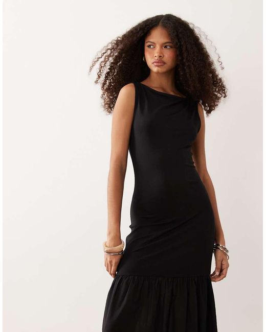 ASOS Black Slash Neck Dropped Waist Hybrid Midaxi Dress
