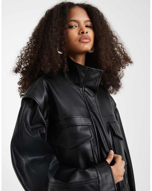 ASOS Black Four Pocket Leather Look Utility Jacket