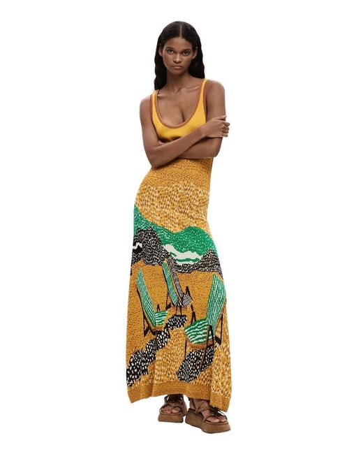 Desigual Gray Jacquard Strap Dress