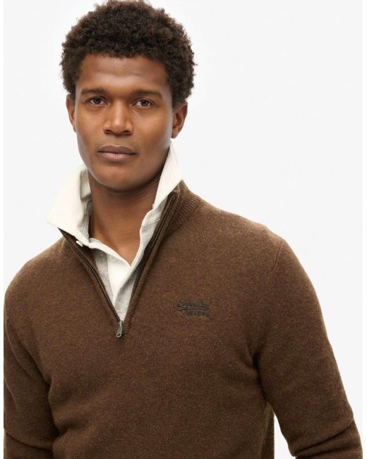 Pull basique en maille brodée à col zippé - marron boisé Superdry pour homme en coloris Blue