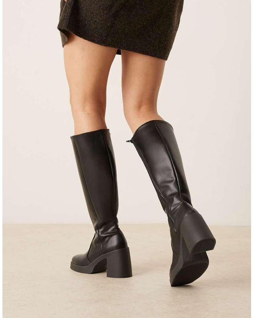 ASOS Natural Coraline Square Toe Heeled Knee Boots