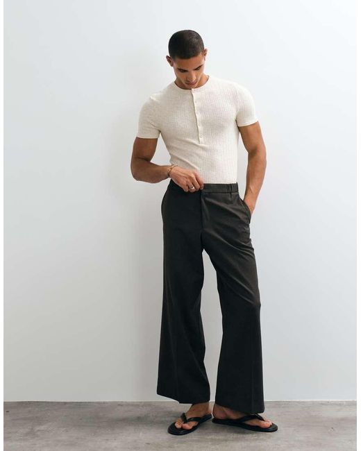 ASOS White Muscle Fit T-shirt With Henley for men