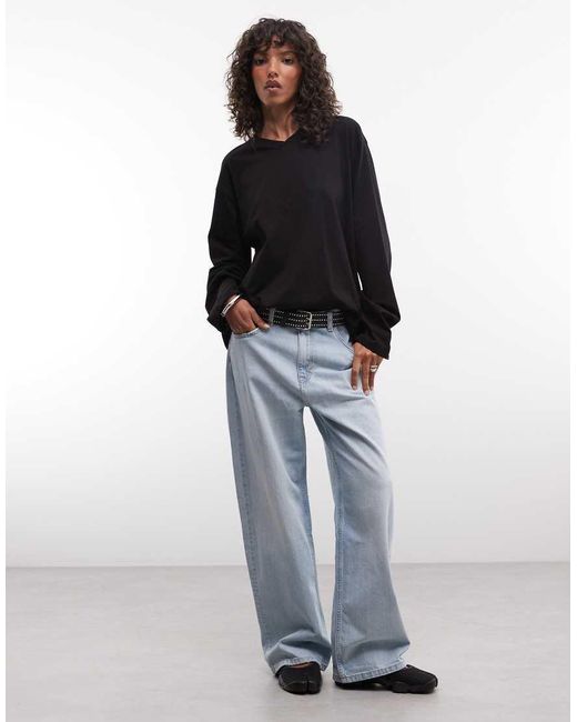 Weekday Black Boxy Fit Long Sleeve T-shirt With V-neck
