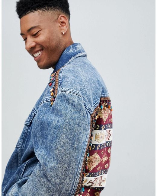 Tall - Veste en jean oversize avec imprimé au dos et perles ASOS pour homme  en coloris Bleu | Lyst